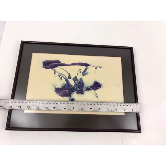 Vintage White Flower in Snow Print Matted and Framed Wall Decor Art - Picture 4 of 10